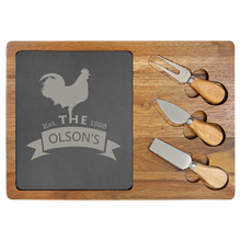 Load image into Gallery viewer, 13 3/4" x 9 3/4" Acacia Wood/Slate Rectangle Cheese Set with Three Tools, Personalized Engraving Gifts shipped from USA.