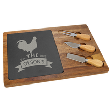 Load image into Gallery viewer, 13 3/4&quot; x 9 3/4&quot; Acacia Wood/Slate Rectangle Cheese Set with Three Tools
