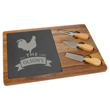 Load image into Gallery viewer, 13 3/4" x 9 3/4" Acacia Wood/Slate Rectangle Cheese Set with Three Tools, Personalized Engraving Gifts shipped from USA.