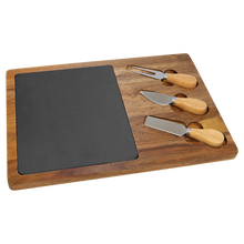 Load image into Gallery viewer, 13 3/4" x 9 3/4" Acacia Wood/Slate Rectangle Cheese Set with Three Tools, Personalized Engraving Gifts shipped from USA.