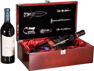 Custom Rosewood Piano Finish Double Bottle Wine Box with Tools