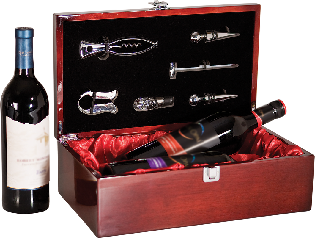 Custom Rosewood Piano Finish Double Bottle Wine Box with Tools
