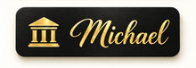 Load image into Gallery viewer, Personalized Magnetic Name Badge, Black Brass with Gold Engraving, Custom Name Tag with Logo, Two Sizes
