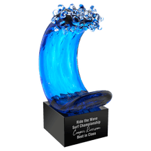 Load image into Gallery viewer, 8 1/2" Blue Wave Art Glass, Personalized Engraving Gifts shipped from USA.
