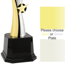 Load image into Gallery viewer, Silver/Gold Textured Completed Metal Cup Trophy with free custom plate, Personalized Engraving Gifts shipped from USA.
