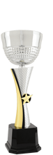 Load image into Gallery viewer, Silver/Gold Textured Completed Metal Cup Trophy with free custom plate, Personalized Engraving Gifts shipped from USA.
