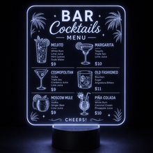 Load image into Gallery viewer, Custom LED Acrylic Sign with RGB Light Base, Engraved Acrylic Display, 16 Color LED Night Light Cocktail Menu, Bar Sign, Logo Display
