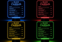 Load image into Gallery viewer, Custom LED Acrylic Sign with RGB Light Base, Engraved Acrylic Display, 16 Color LED Night Light Cocktail Menu, Bar Sign, Logo Display
