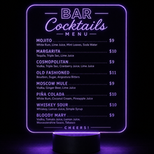 Load image into Gallery viewer, Custom LED Acrylic Sign with RGB Light Base, Engraved Acrylic Display, 16 Color LED Night Light Cocktail Menu, Bar Sign, Logo Display
