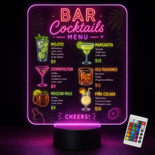 Load image into Gallery viewer, Custom LED Acrylic Sign with RGB Light Base, Engraved Acrylic Display, 16 Color LED Night Light Cocktail Menu, Bar Sign, Logo Display
