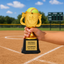 Load image into Gallery viewer, Happy Cup Trophy 6" Tall with Custom Gold Plate , Personalized Engraving Gifts shipped from USA.
