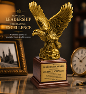 Antique Gold Eagle Trophy on Cherry Wood Base, Personalized Eagle Award, Corporate Recognition Trophy, Custom Engraved Name Plate, Patriotic Eagle Statue, Made in the USA.