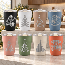 Load image into Gallery viewer, Engraved Christmas Tumbler, 13 oz Polar Camel Ceramic-Lined Coffee Cup with Slider Lid, 25 Holiday Designs, 8 Colors Personalized Engraving Gifts shipped from USA.
