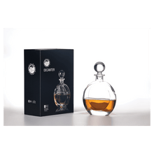 Load image into Gallery viewer, 750ml Flat Round Glass Decanter Set with Four 10 oz. Rocks Glasses. Personalized Engraving Gifts shipped from USA.
