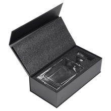 Load image into Gallery viewer, Custom 810ml Rectangle Glass Decanter Set with Four 8 oz. Glasses in a Black Gift Box
