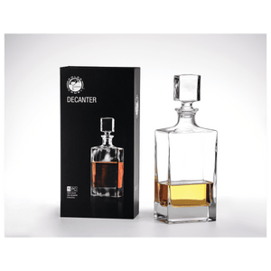 Custom 810ml Rectangle Glass Decanter Set with Four 8 oz. Glasses in a Black Gift Box