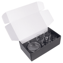 Load image into Gallery viewer, 750ml Flat Round Glass Decanter Set with Four 10 oz. Rocks Glasses. Personalized Engraving Gifts shipped from USA.
