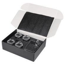 Load image into Gallery viewer, Custom 810ml Rectangle Glass Decanter Set with Four 8 oz. Glasses in a Black Gift Box
