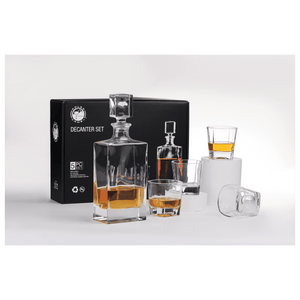 Custom 810ml Rectangle Glass Decanter Set with Four 8 oz. Glasses in a Black Gift Box