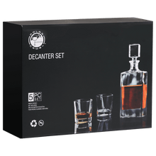 Load image into Gallery viewer, Custom 810ml Rectangle Glass Decanter Set with Four 8 oz. Glasses in a Black Gift Box
