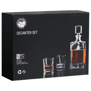 Custom 810ml Rectangle Glass Decanter Set with Four 8 oz. Glasses in a Black Gift Box