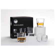 Load image into Gallery viewer, Custom 810ml Rectangle Glass Decanter Set with Four 8 oz. Glasses in a Black Gift Box
