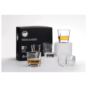 Custom 810ml Rectangle Glass Decanter Set with Four 8 oz. Glasses in a Black Gift Box