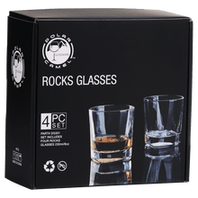 Load image into Gallery viewer, Custom 810ml Rectangle Glass Decanter Set with Four 8 oz. Glasses in a Black Gift Box
