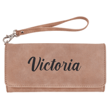Load image into Gallery viewer, Personalized Wristlet Wallet, Engraved RFID Leatherette Wallet, Custom Women’s Wallet with Strap, Creekside Collection Gift

