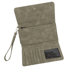 Load image into Gallery viewer, Personalized Wristlet Wallet, Engraved RFID Leatherette Wallet, Custom Women’s Wallet with Strap, Creekside Collection Gift
