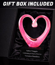 Load image into Gallery viewer, 9" Pink Glass Heart with Black Base, Personalized Engraving Gifts shipped from USA.
