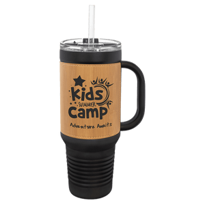 Custom Polar Camel 40 oz. Laserable Leatherette Travel Mug with a Handle, Straw Included