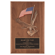 Solid American Walnut Plaque with Finely Detailed Eagle with American Flag Relief and Black Laser Brass Plate, Personalized Engraving Gifts shipped from USA.