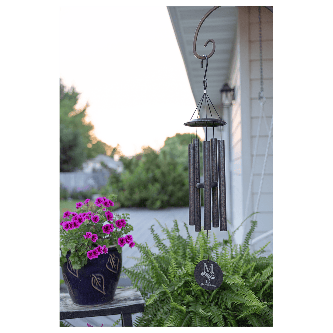 Black Powder Coated Aluminum Wind Chime, Personalized Engraving Gifts shipped from USA.