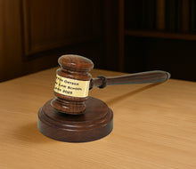 Load image into Gallery viewer, Personalized Walnut Wood Gavel and Sound Block Custom Engraved Gavel Set, with Black/Gold Gift Box with Leatherette Lid

