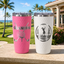 Load image into Gallery viewer, 20 oz. Golf Tumbler with Dimples and Clear Slider Lid, Polar Camel, Custom. Personalized Engraving Gifts shipped from USA.
