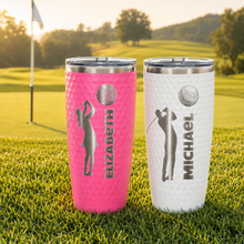 Load image into Gallery viewer, 20 oz. Golf Tumbler with Dimples and Clear Slider Lid, Polar Camel, Custom. Personalized Engraving Gifts shipped from USA.
