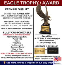 Load image into Gallery viewer, 10 3/4" Antique Gold Eagle with Base, two options of Custom Plates, Personalized Engraving Gifts shipped from USA.
