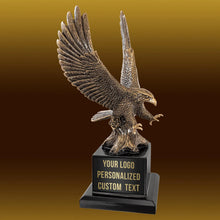 Load image into Gallery viewer, 10 3/4" Antique Gold Eagle with Base, two options of Custom Plates, Personalized Engraving Gifts shipped from USA.
