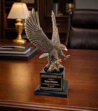 Load image into Gallery viewer, 10 3/4" Antique Gold Eagle with Base, two options of Custom Plates, Personalized Engraving Gifts shipped from USA.
