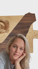 Load and play video in Gallery viewer, Acacia Cutting Board with Drip Ring and Corner Hole, Personalized Engraving Gifts shipped from USA.
