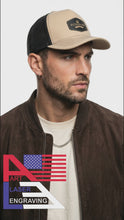 Load and play video in Gallery viewer, Classic Trucker Hat with free Custom Leatherette Hex Patch, Personalized Engraving Gifts shipped from USA.
