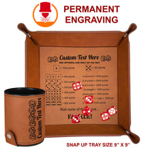 Load image into Gallery viewer, Personalized Dice Tray and Cup Set, Faux Leather Farkle Game, Personalized Engraving Gifts shipped from USA.
