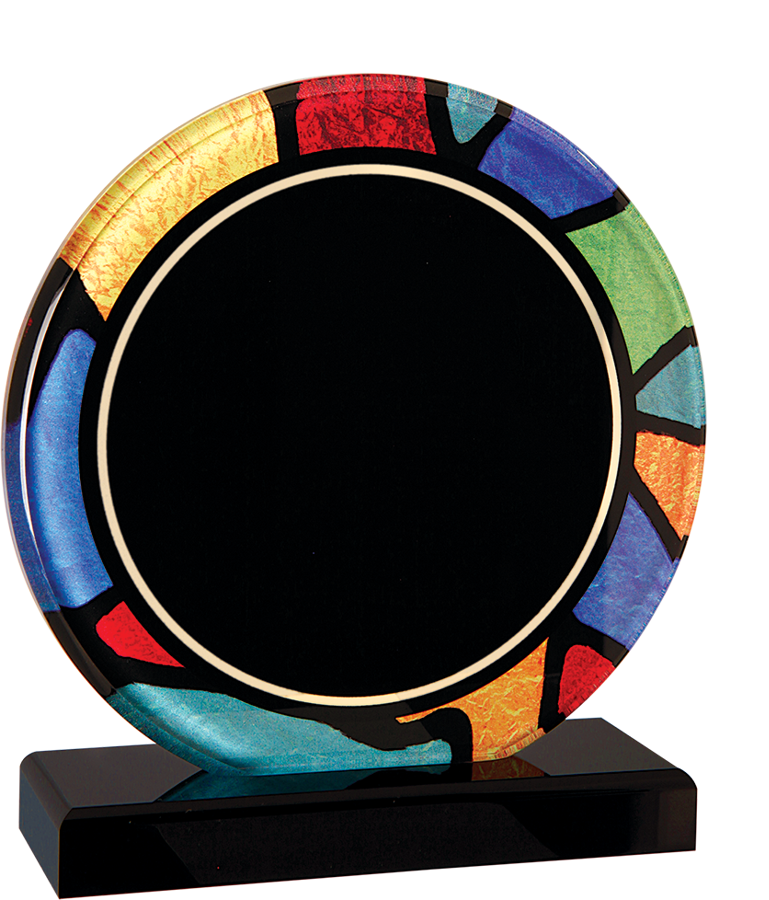 Custom Stained Glass Round Acrylic with Black Base