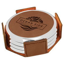 Load image into Gallery viewer, Custom Laserable Leatherette Round 4-Coasters Set
