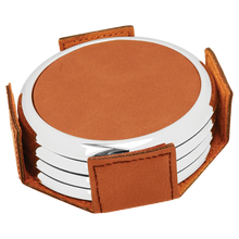 Load image into Gallery viewer, Custom Laserable Leatherette Round 4-Coasters Set
